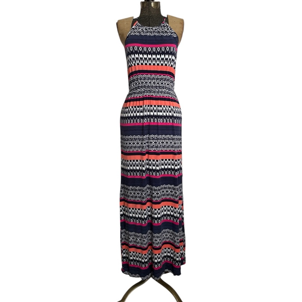 Skies Are Blue Halter Neck Maxi Dress Multicolored Stripe